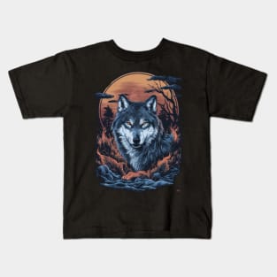 Brooding Wolf Japanese Art Print Kids T-Shirt